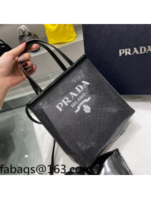 Prada Small Sequined Mesh Tote Bag 1BG417 Black 2022