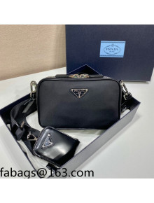 Prada Men's Brique Re-Nylon and Leather Shoulder Bag 2VH070 Black 2022