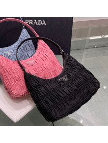 Prada Re-Edition 2000 Ruffled Nylon Mini Hobo Bag 1NE515 Black 2022