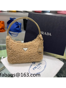 Prada Re-Edition 2000 Shearling Mini Hobo Bag 1NE515 Camel Brown 2022