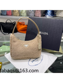 Prada Re-Edition 2000 Shearling Mini Hobo Bag 1NE515 Beige 2022