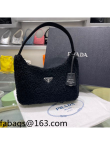 Prada Re-Edition 2000 Shearling Mini Hobo Bag 1NE515 Black 2022