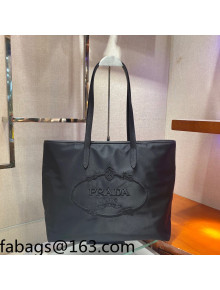 Prada Nylon Tote with Embroidered Logo 1BG052 Black 2022 