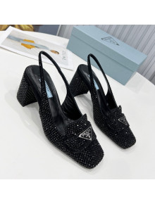 Prada Crystal Slingback Loafers 7cm Black 2022 53