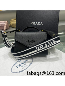 Prada Monochrome Saffiano and Leather Top Hnadle Bag 1BD317 Black 2022