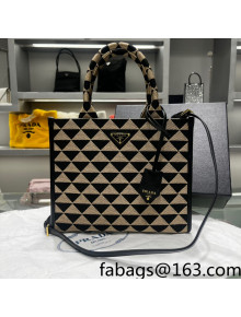 Prada Small Symbole Jacquard Fabric Handbag 1BA354 Black/Beige 2022