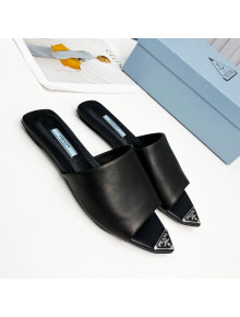 Prada Calf Leather Flat Mules Black 2022 032386