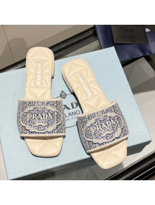 Prada Fabric Flat Slide Sandals Blue/Nude 2022 032393