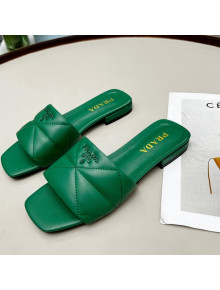 Prada Calf Leather Flat Slide Sandals Green 2022 032372