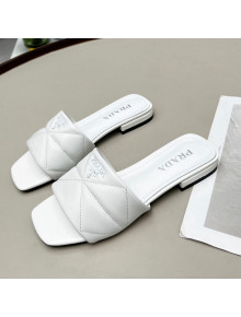 Prada Calf Leather Flat Slide Sandals White 2022 032375