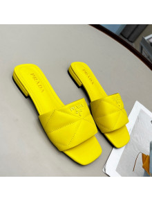 Prada Calf Leather Flat Slide Sandals Yellow 2022 032378