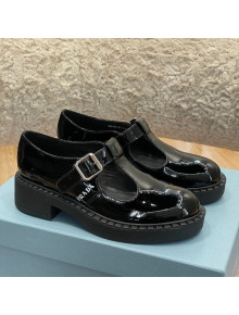 Prada Patent Leather Mary Jane T-strap Shoes/Loafers Black 2022