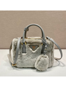  Prada Galleria Shearling Mini Bag 1BA906 Grey 2023