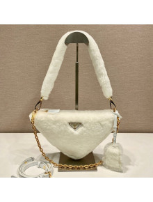  Prada Signaux Shearling Triangle Pouch Bag White 2023