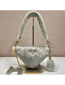  Prada Signaux Shearling Triangle Pouch Bag Grey 2023