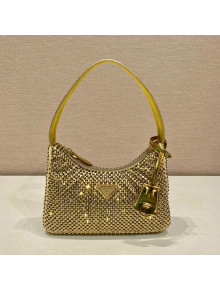  Prada Re-Edition 2000 Crystal Mini Hobo Bag 1NE515 Gold 2023 