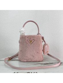  Prada Panier Shearling Bucket Mini Bag 1BA373 Pink 2023 