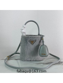  Prada Panier Shearling Bucket Mini Bag 1BA373 Grey 2023 