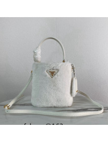  Prada Panier Shearling Bucket Mini Bag 1BA373 White 2023