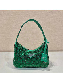  Prada Re-Edition 2000 Crystal Mini Hobo Bag 1NE515 Emerald Green 2023