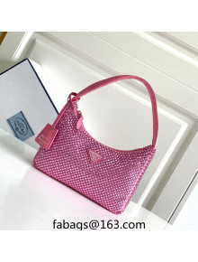  Prada Re-Edition 2000 Crystal Mini Hobo Bag 1NE515 Dark Pink 2023