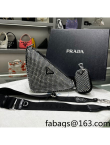 Prada Crystal Triangle Shoulder Bag 1BH190 Black/Silver 2022