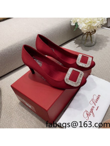 Roger Vivier Satin Crystal Buckle Pumps 6.5cm Burgundy 2022 13