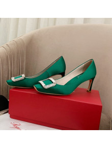 Roger Vivier Satin Crystal Buckle Pumps 7cm Green 2022 16