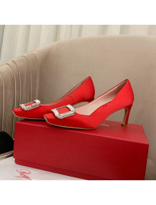 Roger Vivier Satin Crystal Buckle Pumps 7cm Red 2022 18