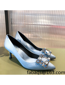 Roger Vivier Satin Crystal Buckle Pumps 6.5cm Blue 2022 22