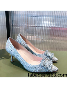 Roger Vivier Tweed Crystal Buckle Pumps 6.5cm Blue 2022 28