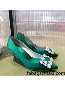 Roger Vivier Satin Crystal Buckle Pumps 6.5cm Green 2022 30