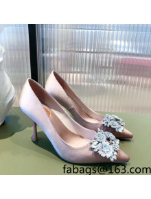 Roger Vivier Satin Crystal Buckle Pumps 8.5cm Nude Pink 2022 32