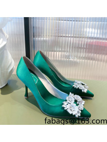 Roger Vivier Satin Crystal Buckle Pumps 8.5cm Green 2022 33