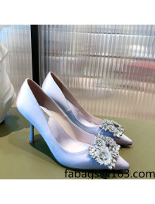 Roger Vivier Satin Crystal Buckle Pumps 8.5cm Purple 2022 34