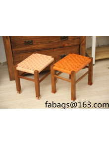 Hermes Wood and Woven Leather Stool Orange 2022 040289