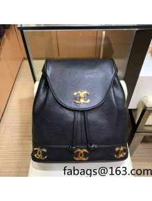 Chanel Vintage Grained Calfskin Backpack A06632 Black 2022