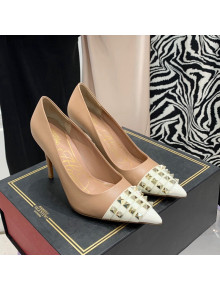 Valentino Rockstud Alcove Calfskin and Patent Leather Pumps 9cm Rose Beige/White 2021 