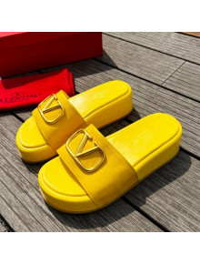 Valentino VLogo Lambskin Platform Slide Sandals Yellow 2022 0323139