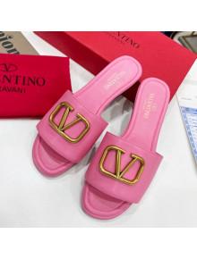 Valentino VLogo Calf Leather Flat Slide Sandals Pink 2022 0323149