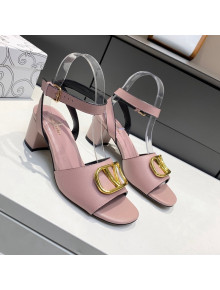 Valentino VLogo Grained Calfskin Heel Sandals 5cm Pink 2022 032659