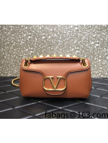 Valentino Stud Sign Nappa Leather Shoulder Bag Brown 2022