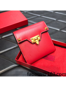 Valentino Rockstud Alcove Grainy Calfskin Small Wallet Red 2022 093