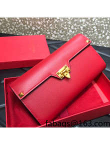 Valentino Rockstud Alcove Grainy Calfskin Long Wallet Red 2022 096