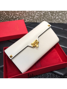 Valentino Rockstud Alcove Grainy Calfskin Long Wallet White 2022 096