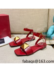 Valentino One Stud Lambskin Flat Sandals Red 2022 77