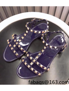 Valentino PVC Stud Flat Sandals Navy Blue 2022 89