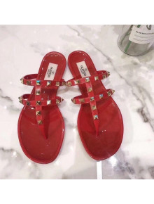 Valentino PVC Stud Flat Thong Slide Sandals Red 2022 93