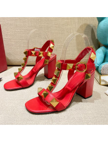 Valentino Roman Stud Calfskin Sandals 9cm Red 2022 64