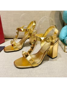 Valentino Roman Stud Calfskin Sandals 9cm Gold 2022 64